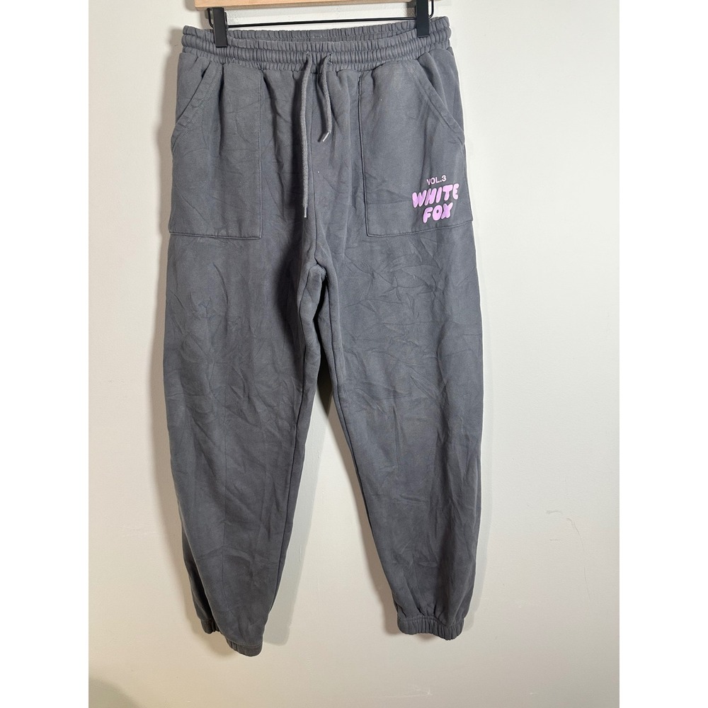 White Fox Vol 3 Charcoal Grey Pink Logo Jogger Sweatpants Womens Large